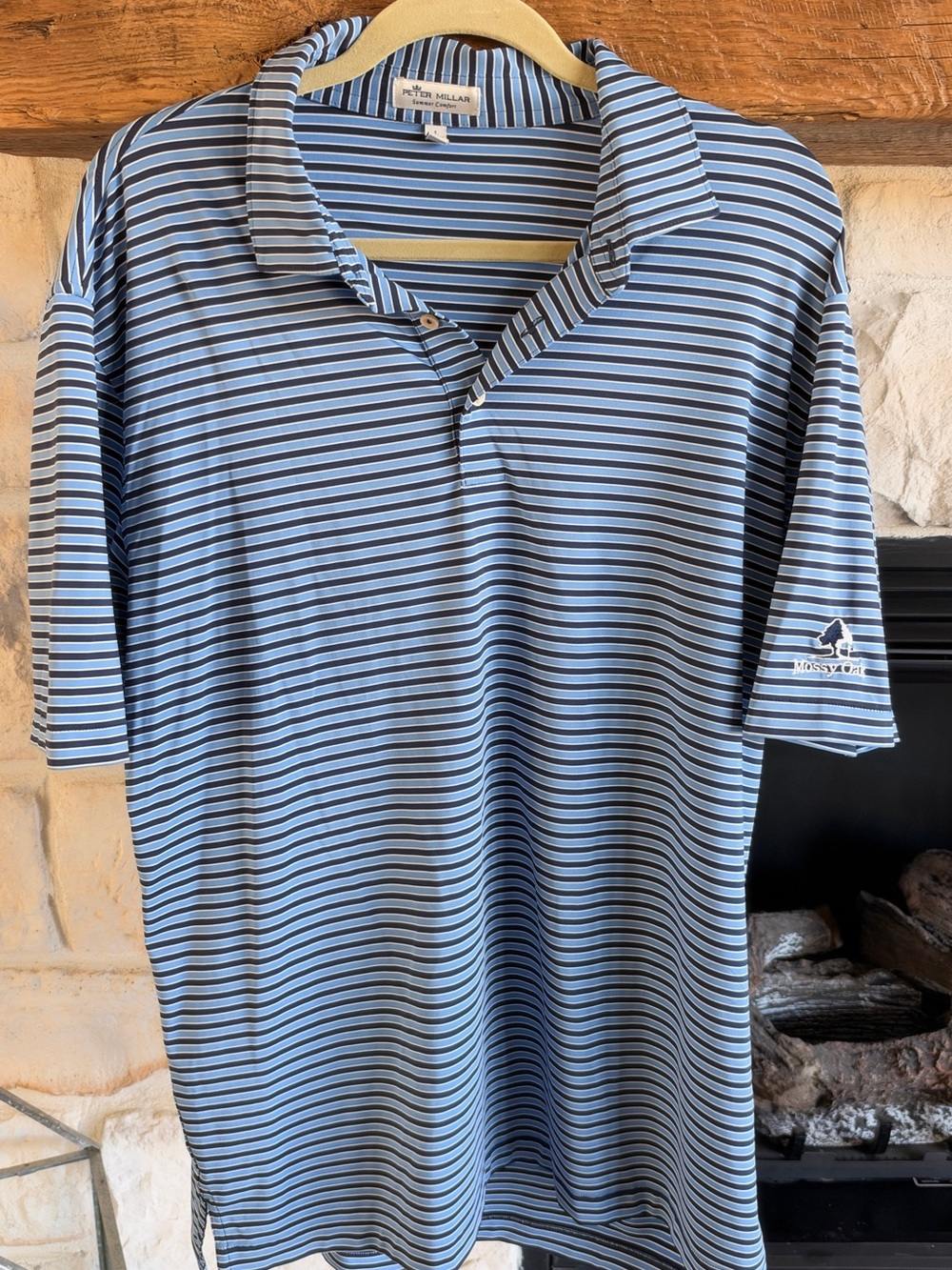 Peter Millar Light Blue and Navy Striped Polo